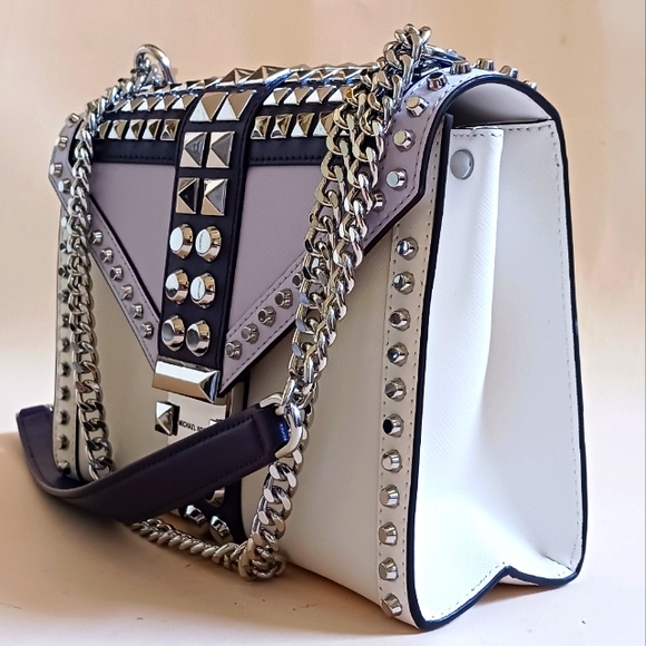 NWOT $359 MICHAEL KORS Large Studded Saffiano Leather Bag 🩷LIVE show item - Picture 2 of 7